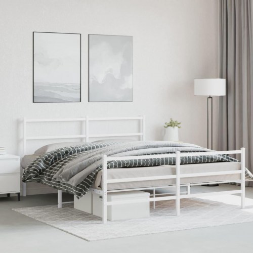 Sengeramme med sengegavl og fodgærde 150 x 200 cm - hvid