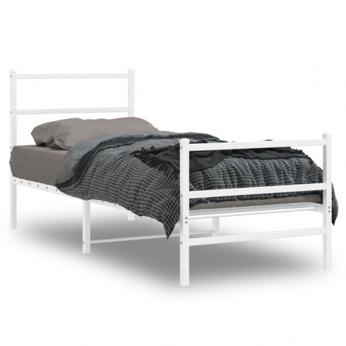 Sengeramme med sengegavl og fodgærde 75x190 cm metal hvid