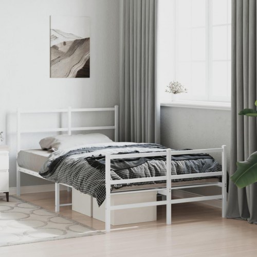 Sengeramme med sengegavl og fodgærde 120 x 190 cm metal - hvid