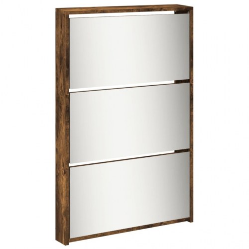 Skoskab med spejl og 5 vippeskuffer 63×17×169,5 cm - røget egetræsfarve