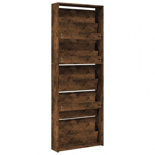 Skoskab med spejl og 5 vippeskuffer 63×17×169,5 cm - røget egetræsfarve