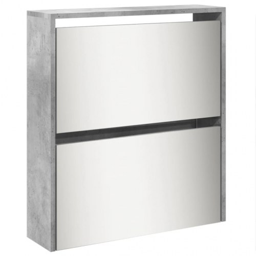 Skoskab med spejl og 5 vippeskuffer - 63 × 17 × 169,5 cm, betongrå