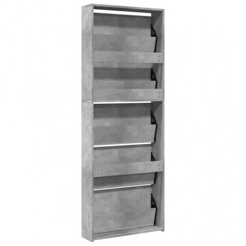 Skoskab med spejl og 5 vippeskuffer - 63 × 17 × 169,5 cm, betongrå