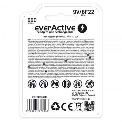 EverActive EVHR22-550C 9V genopladeligt lithium-batteri med USB-C
