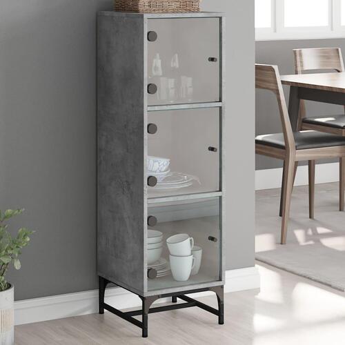 Skab med glaslåger 35x37x120 cm betongrå