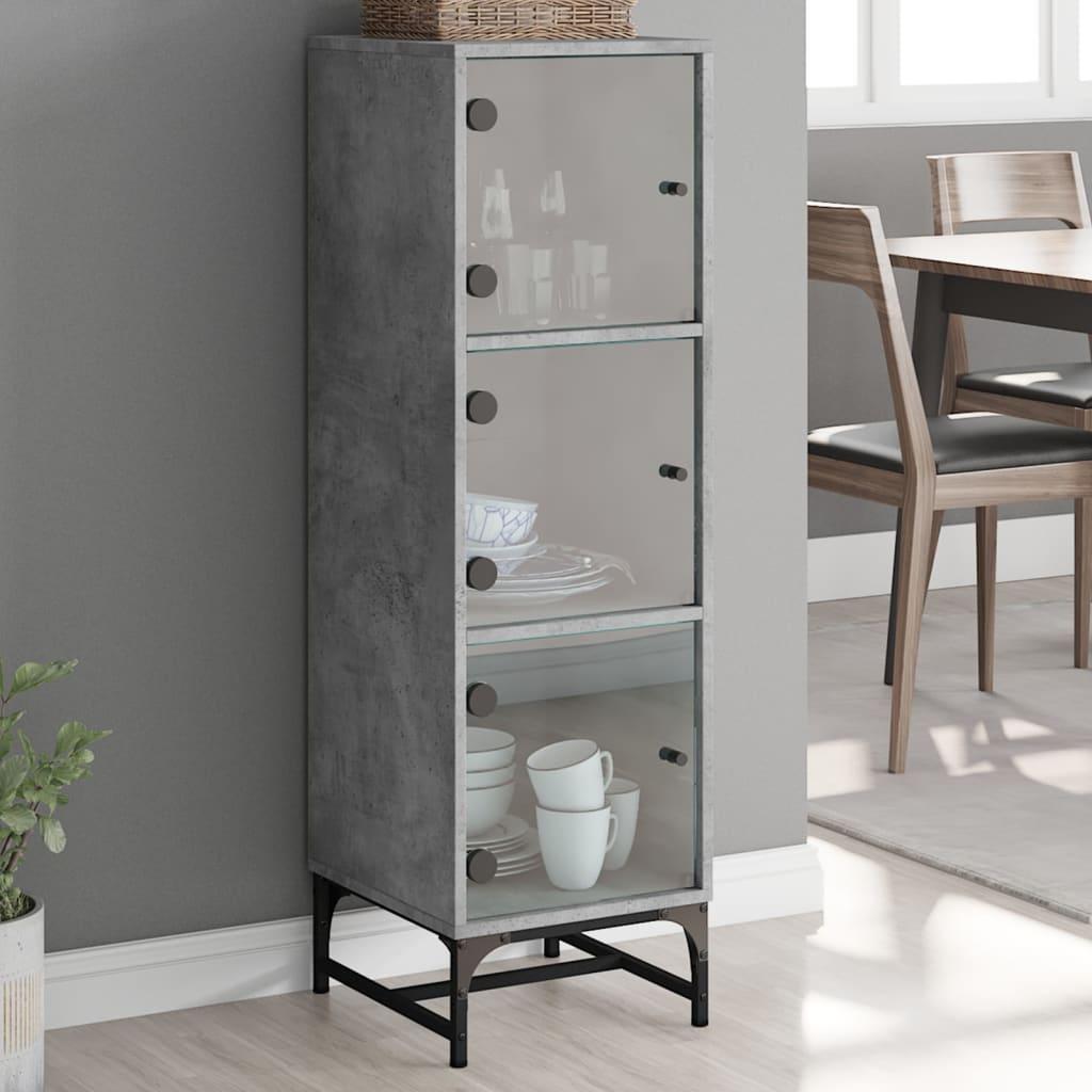 Skab med glaslåger 35x37x120 cm betongrå