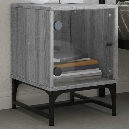 Sengeborde med glaslåger - 2 stk. 35×37×50 cm, grå sonoma-eg