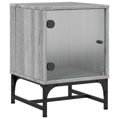 Sengeborde med glaslåger - 2 stk. 35×37×50 cm, grå sonoma-eg
