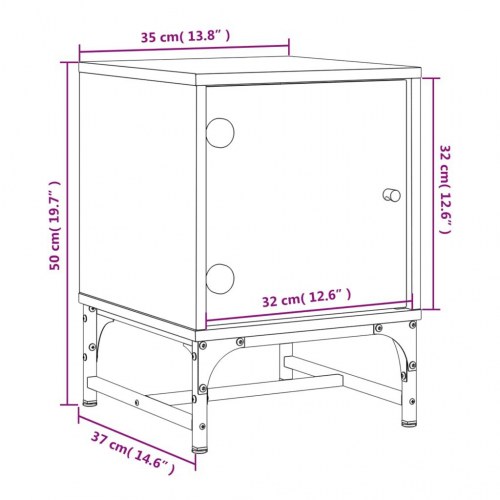 Sengeborde med glaslåger - 2 stk. 35×37×50 cm, grå sonoma-eg