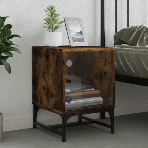 Sengeborde 2 stk. med glaslåger 35×37×50 cm - røget egetræsfarve