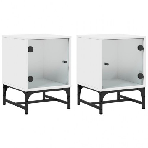 Sengeborde 2 stk. med glaslåger 35×37×50 cm - hvid
