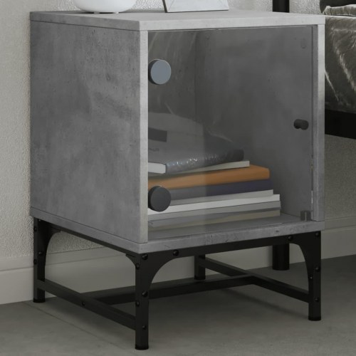 Sengeborde 2 stk. med glaslåger - 35 × 37 × 50 cm, betongrå