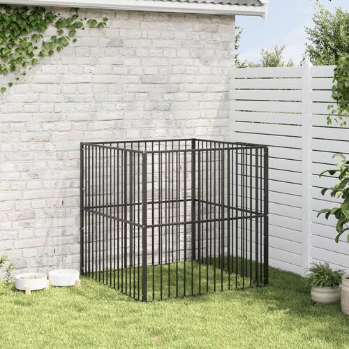 Hundegård 4 paneler galvaniseret stål sort