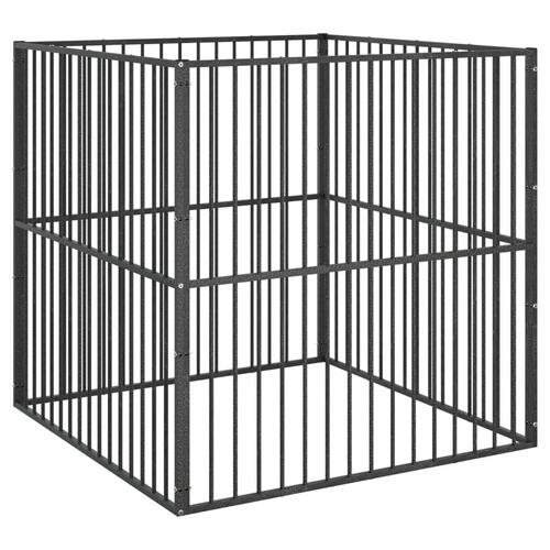 Hundegård 4 paneler galvaniseret stål sort