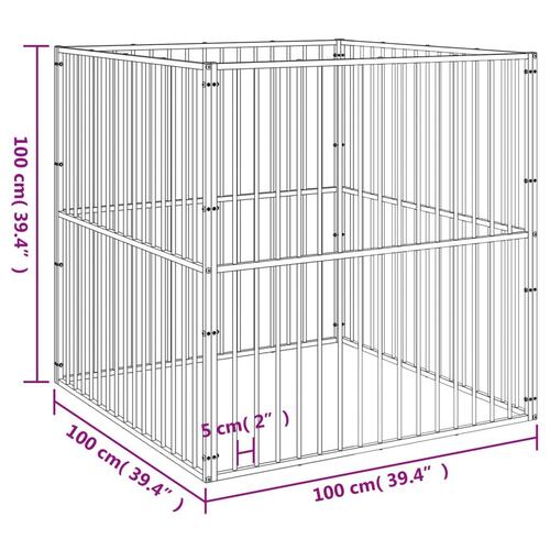 Hundegård 4 paneler galvaniseret stål sort