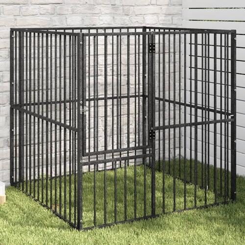 Hundegård 4 paneler galvaniseret stål sort