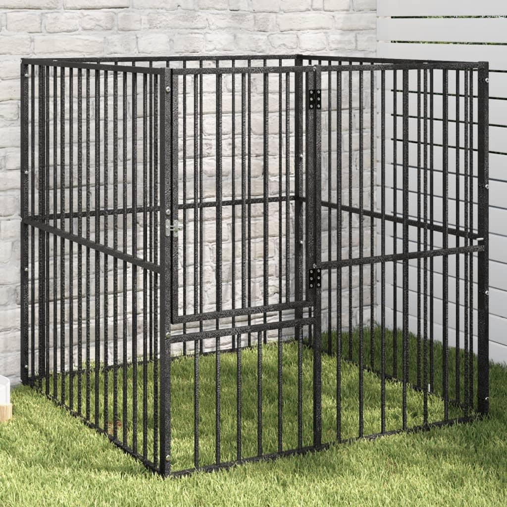 Hundegård 4 paneler galvaniseret stål sort