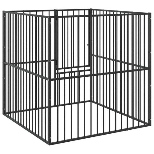 Hundegård 4 paneler galvaniseret stål sort