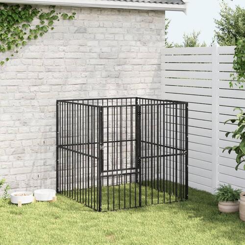 Hundegård 4 paneler galvaniseret stål sort