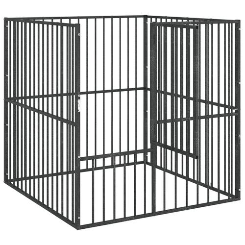 Hundegård 4 paneler galvaniseret stål sort