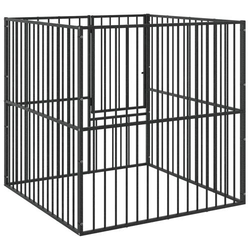 Hundegård 4 paneler galvaniseret stål sort