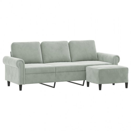 3-personers sofa med fodskammel - 180 cm velour, lysegrå