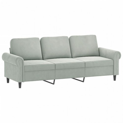 3-personers sofa med fodskammel - 180 cm velour, lysegrå