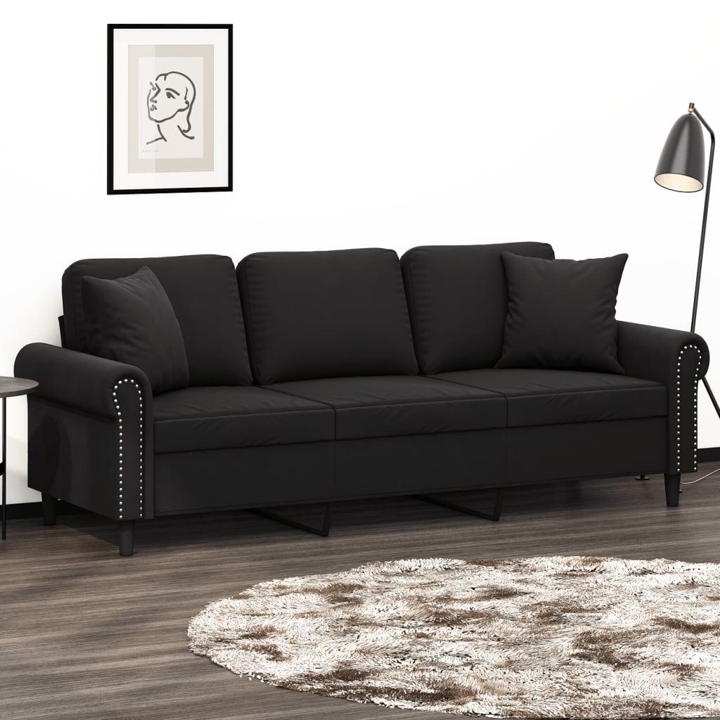 3-Personers Sofa Med Pyntepuder Velour - 180 cm / Sort