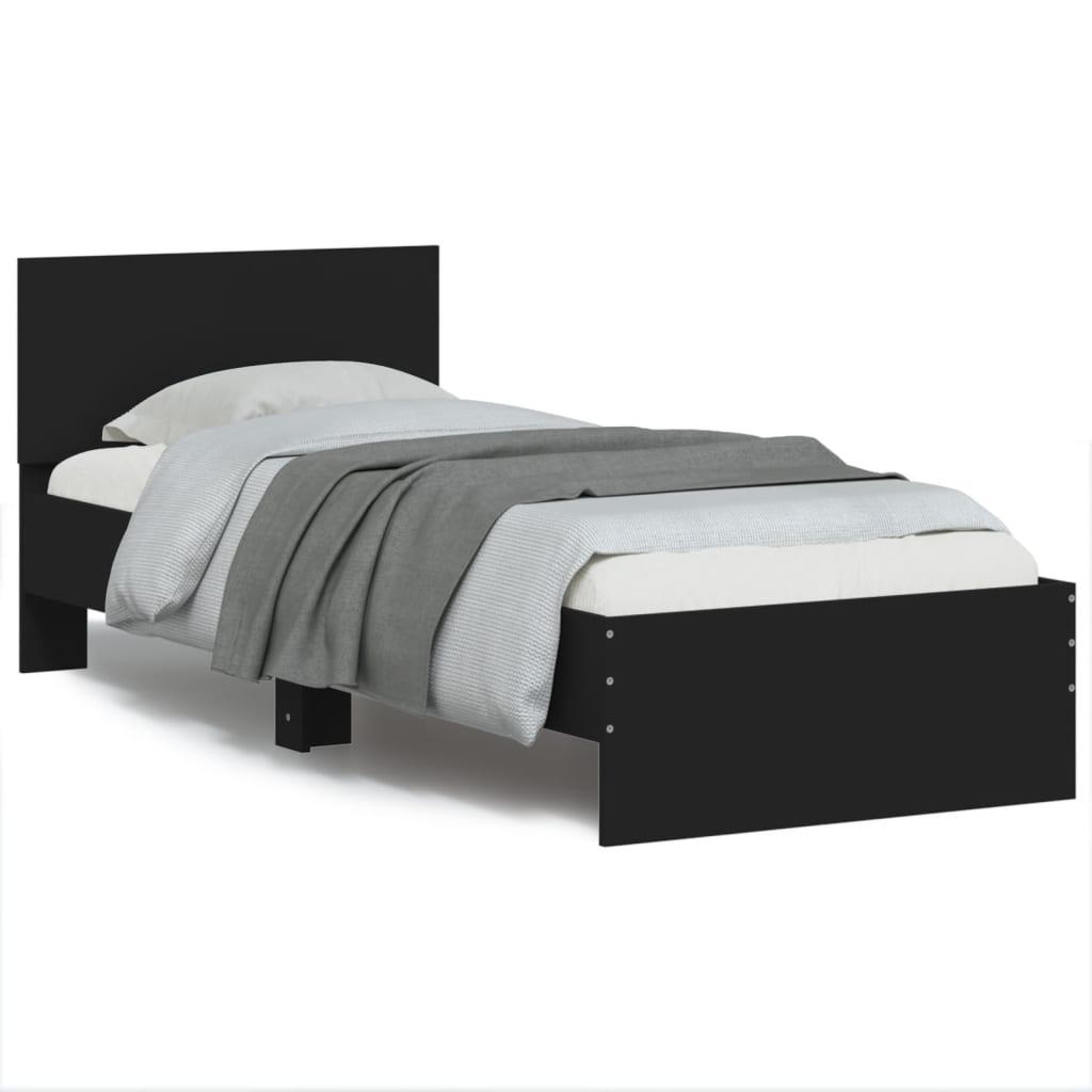 Sengeramme med sengegavl 90x190 cm konstrueret træ sort
