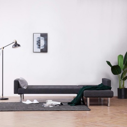 L-formet sovesofa - mørkegrå polyester, justerbar ryglæn
