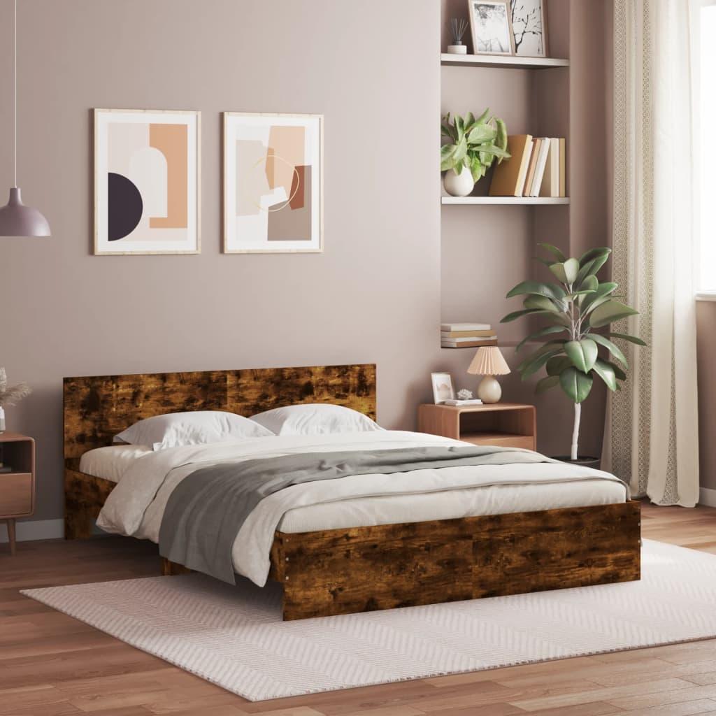 Sengeramme med sengegavl 140x190 cm røget egetræsfarve