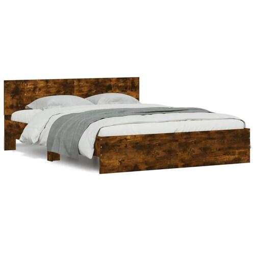 Sengeramme med sengegavl 140x190 cm røget egetræsfarve