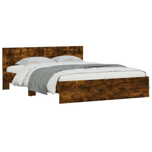 Sengeramme med sengegavl 140x190 cm røget egetræsfarve