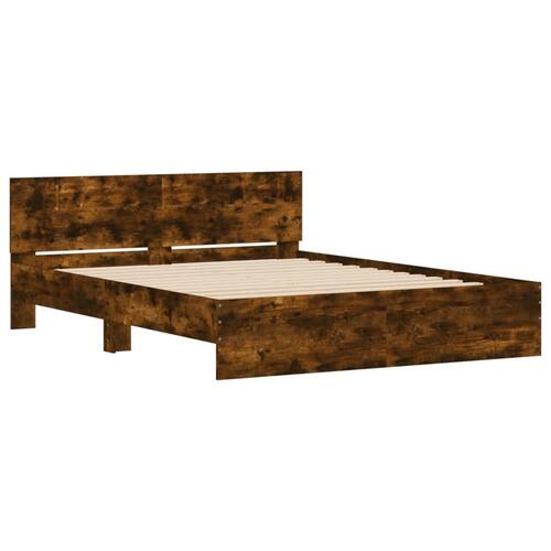 Sengeramme med sengegavl 140x190 cm røget egetræsfarve