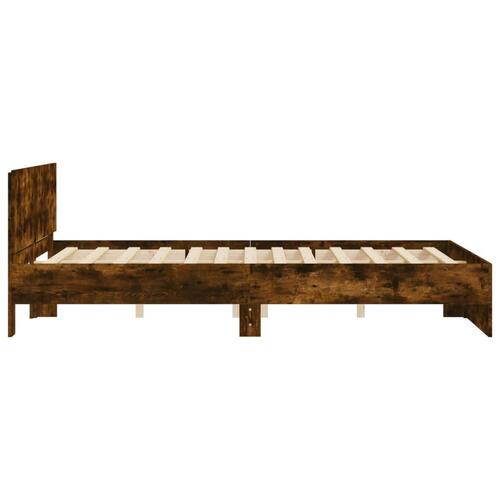 Sengeramme med sengegavl 140x190 cm røget egetræsfarve