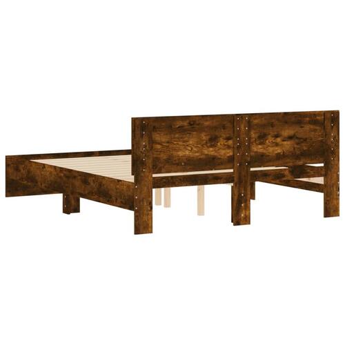 Sengeramme med sengegavl 140x190 cm røget egetræsfarve