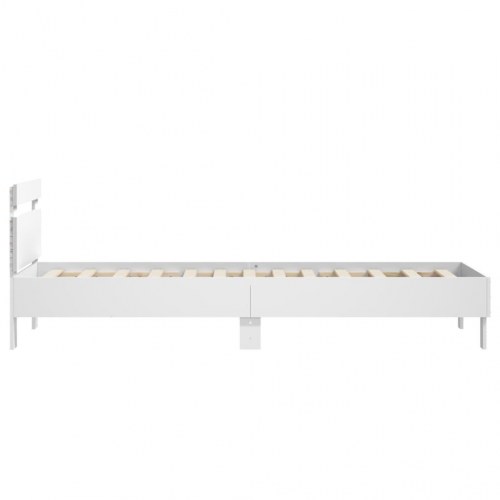 Sengeramme med sengegavl og LED-lys 90x200 cm hvid