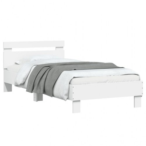 Sengeramme med sengegavl og LED-lys 90x190 cm - hvid