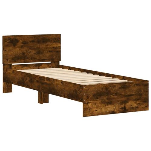 Sengeramme med sengegavl 90x190 cm konstrueret træ røget eg
