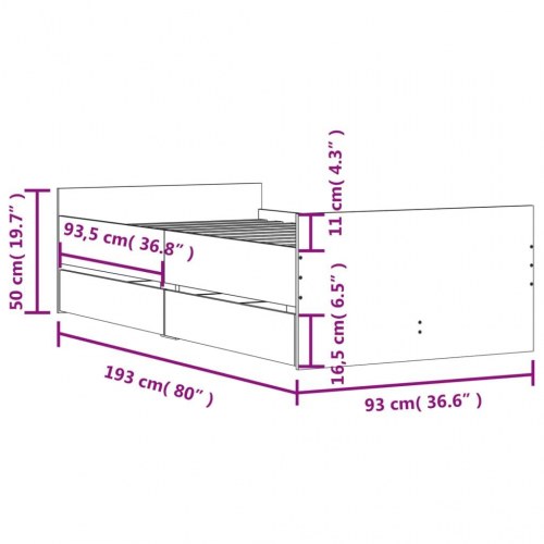 Sengeramme med 2 skuffer 90 x 190 cm - sort
