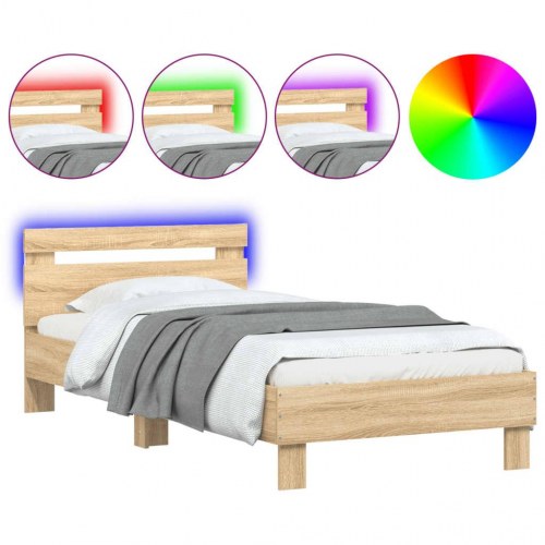Sengeramme med sengegavl og RGB LED-lys 90x190 cm - sonoma-eg