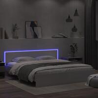 Sengeramme med sengegavl og LED-lys 180x200 cm hvid