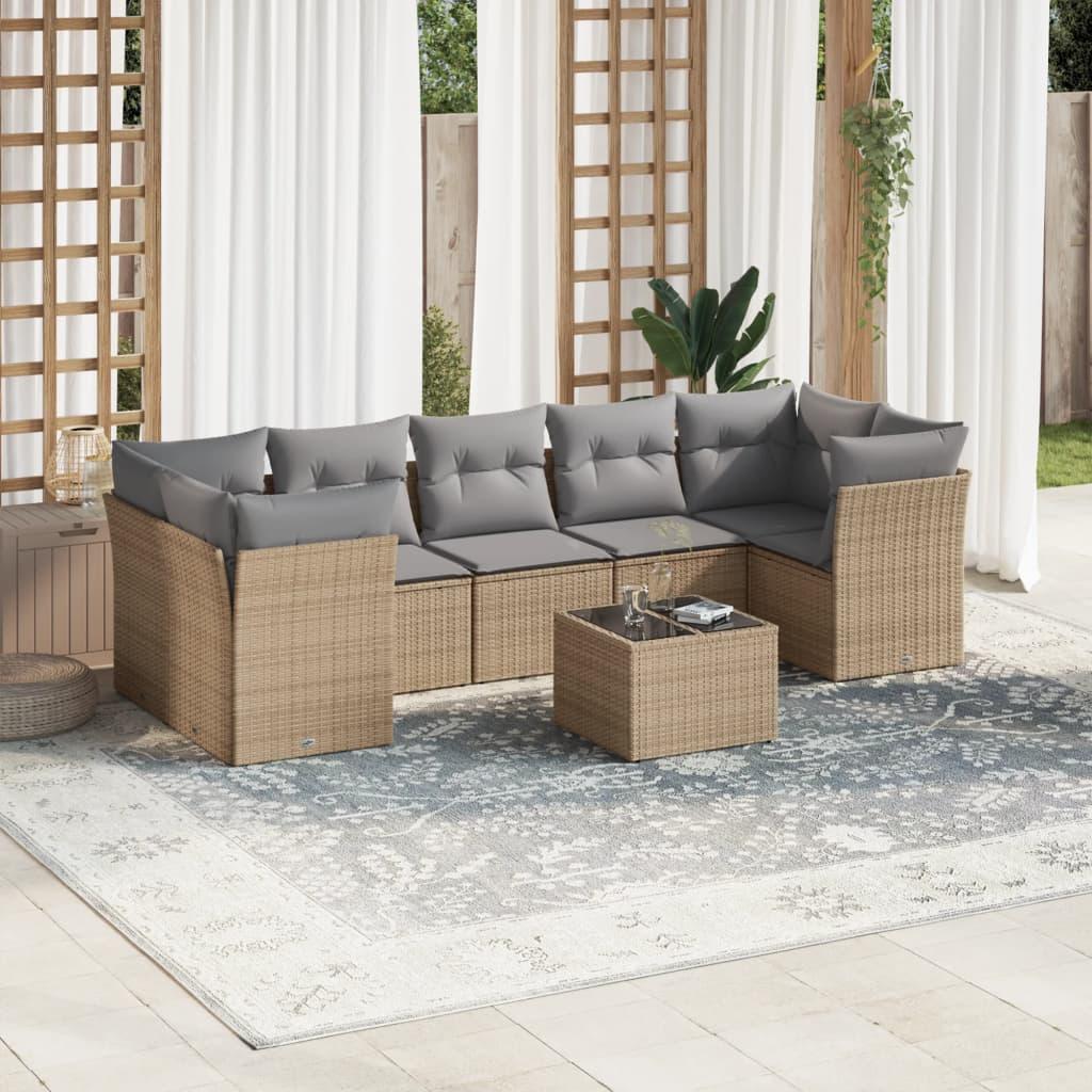 Sofasæt Til Haven 8 Dele Med Hynder Polyrattan - beige og grå / bord 4x hjørnedel 3x midterdel