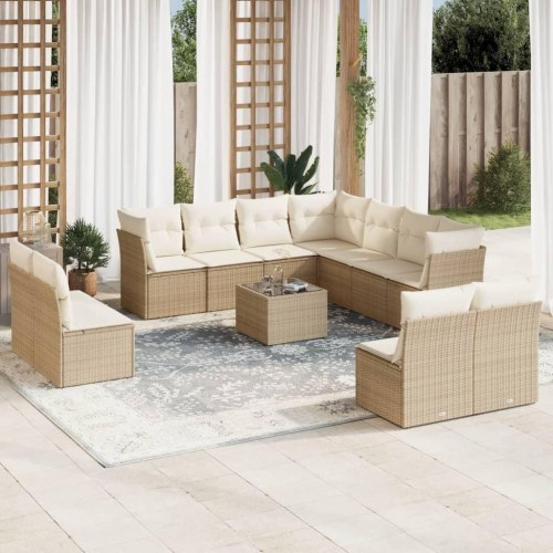 Sofasæt til haven i polyrattan - 12 dele med hynder, beige