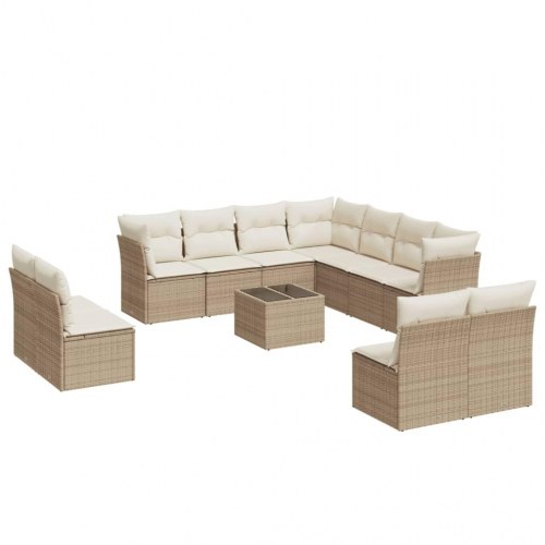 Sofasæt til haven i polyrattan - 12 dele med hynder, beige