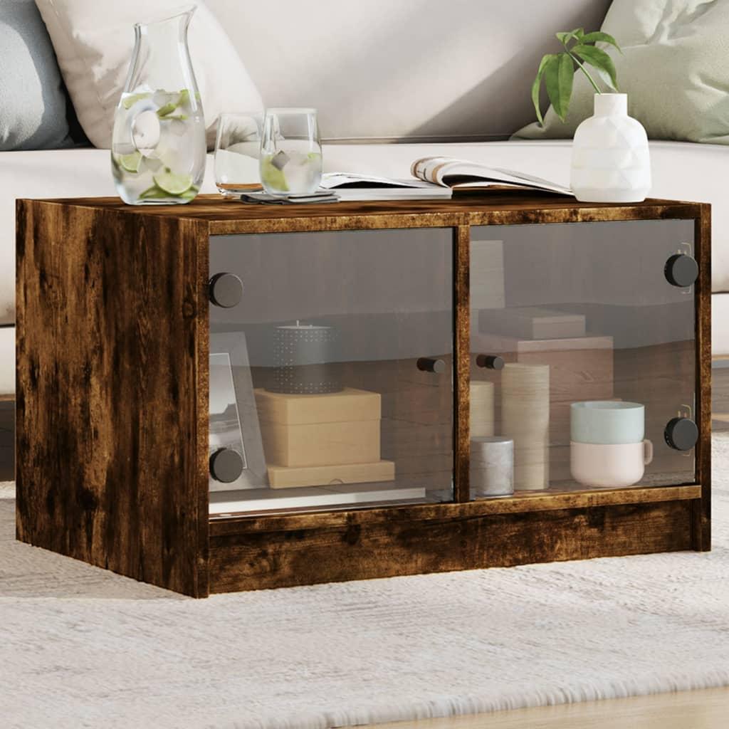 Sofabord Med Glaslåger 68x50x42 Cm Røget Egetræsfarve