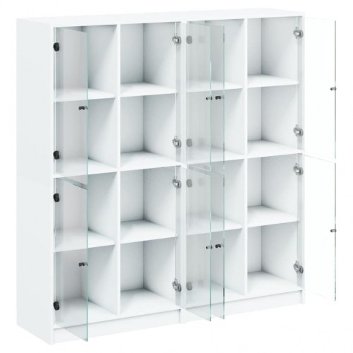 Bogreol med glaslåger - 136 × 37 × 142 cm, hvid konstrueret træ