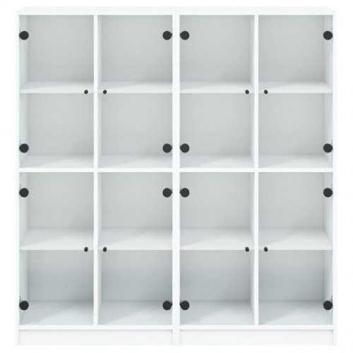 Bogreol med glaslåger - 136 × 37 × 142 cm, hvid konstrueret træ