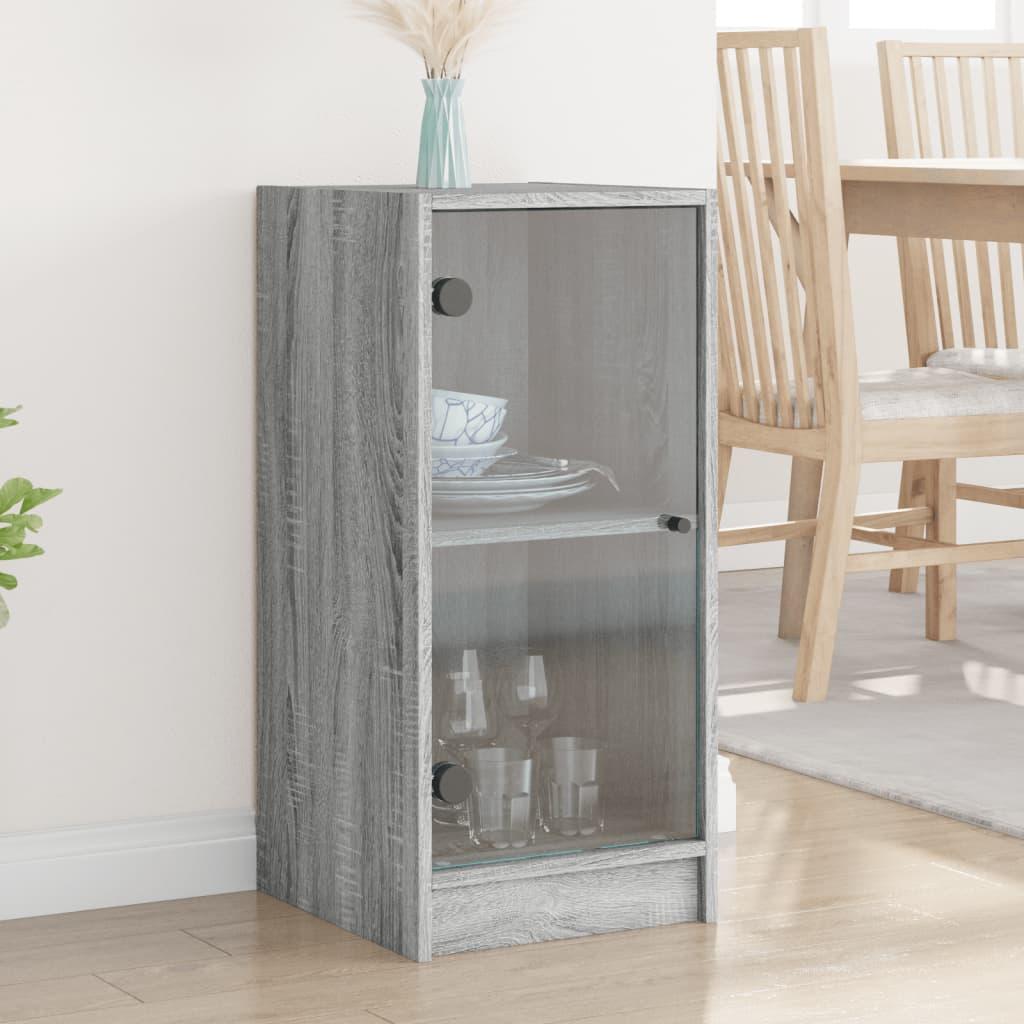Skab med glaslåger 35x37x75,5 cm grå sonoma-eg