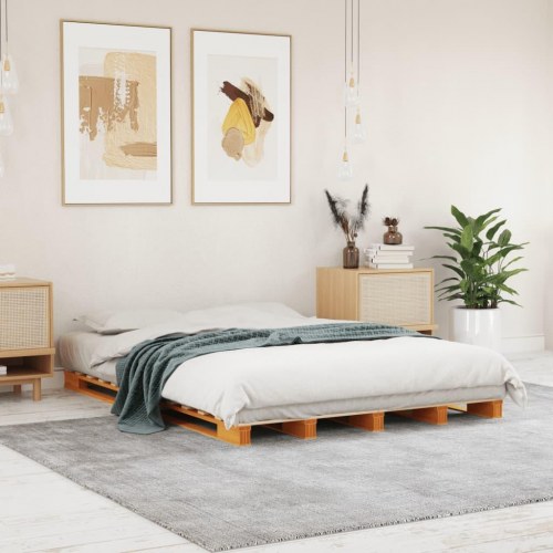 Palleseng 140 x 200 cm i massivt fyrretræ - gyldenbrun